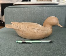 Vintage Hand Carved Wooden Duck 10.5” Rustic Folk Art Decoy Style Bird Decor picture