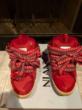 Lanvin Men’s Red Suede Low Top Lace-Up Chevron Sneakers US 9 M picture