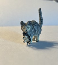 Antique Cold Painted Austrian Vienna Bronze Figure of Cat Carrying Kitten picture