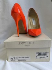 Jimmy Choo Anouk Orange Patent Leather Pointed Stiletto Pumps Heels 39.5 US 9.5 picture