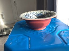 Vintage / Antique Chinese Pinkish-Red Glazed Porcelain Bowl Blue White Lotus picture