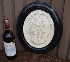 Antique Large Meerschaum bas relief convex globe  plaque descent cross signed picture