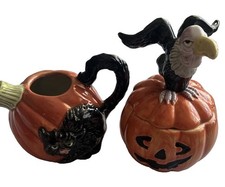 Fitz And Floyd Halloween Creamer & Sugar Rare Vulture Sugar Bowl  picture