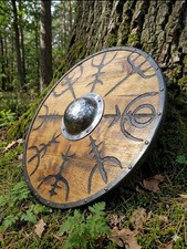 Handmade Viking Vegvisir Wooden Shield | Norse Compass Round Shield with Steel picture