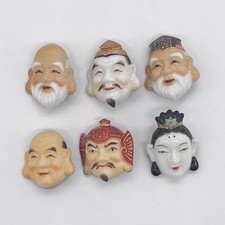 Vintage Toshikane Japan Porcelain Buttons Set of 6 Seven Gods Of Fortune picture
