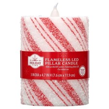 Holiday Time LED Flameless Candy Cane Pillar Candle, Red/White, 4.7