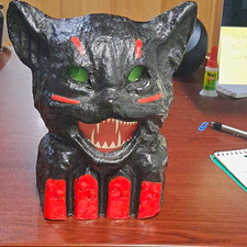 Halloween Paper Mache Black Cat Green Eyes picture