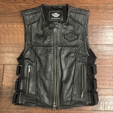 Harley-Davidson® Men's Swat II Genuine Leather Zippered Vest, Black, Small picture