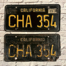 1963 California License Plate Matched Pair / Set w/ 1979 Tag CHA 354 picture