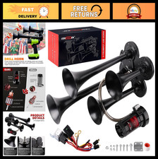 Ultra Loud 150dB Train Horn Kit - 4 Trumpet Metal Air Horns with Compressor for picture