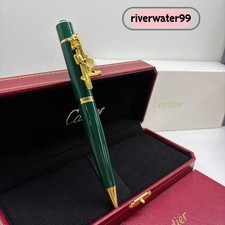 Cartier Emerald Green Lacquer Gold Panthere Clip Ballpoint Pen Luxury Gift Box picture