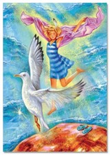 PRETTY YOUNG GIRL Flight Flight over the ocean Bird ART Russian NEW Postcard picture