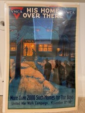 1918 YMCA His Home Over There Original WWI Litho Poster Linen War Propaganda picture