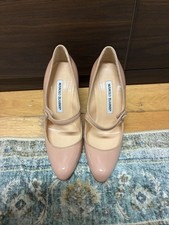 RARE Y2K Manolo Blahnik Campari Mary Jane Heels Size 34.5 Nude Patent Leather picture