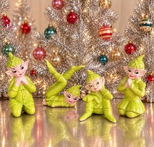 Vintage 1950s Chartreuse Green Pixie Elf Figurines Gilner Pottery picture