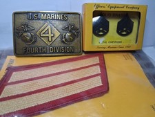 Vintage U.S. Marines Belt Buckle ,Chevron & Collar Pins Lot picture