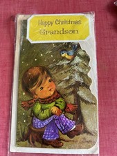 Vintage 1970s UNUSED Dead Stock Christmas Greeting Card for grandson  picture