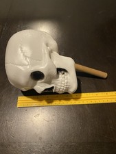 Vintage Halloween Skull Skeleton Shaker Rattle On Wood Stick Blow Mold picture