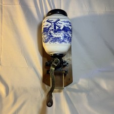 Vintage Delft Blue White Wall Mount Coffee Grinder Windmill Ceramic Manual Mill picture