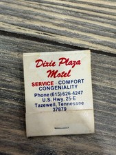 Dixie Plaza Motel Tazewell Tennessee Vintage Mid-Century Red Blue Text Matchbook picture