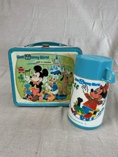 Vintage 1970s Walt Disney World Mickey Mouse Metal Lunch Box With Thermos picture