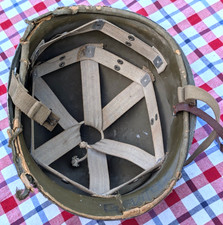 WWII M1 Helmet Fixed Bale w Hawley General Fiber Liner, front seam Original 1941 picture
