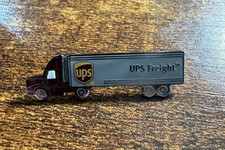 UPS Freight Semi Truck Enamel Lapel Pin Brown Silver Trucker Collectible picture