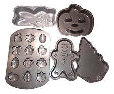Lot Of 5 Wilton Non-Stick Cake Pan Christmas Tree Halloween Pumpkin Easter Bunny picture