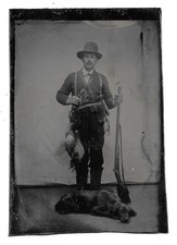 Man With Hunting Dog And Hunted Birds Tintype Photo Late 1800s picture