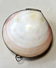 Antique Victorian Clam Shell Hinged Trinket Box Snuff Pill Case Abalone Z picture
