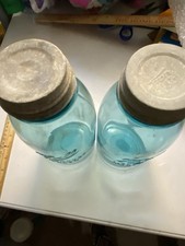 Big Antique Blue Ball Perfect Mason Jars -Canning Jars  W Zinc Lids. As Is picture