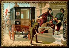 Rare c1870 French Red Cross Wartime Chocolate Box~Horse Drawn Ambulance~Hospital picture