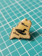 Vtg Maine State Shaped Maine Loon Duck Gold Tone Lapel Pin picture
