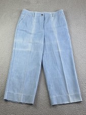 AKRIS PUNTO Women's Blue Stretch Denim Jeans Pants Size 14 Wide-Leg EXCELLENT picture