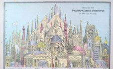 Vintage 1887 PRINCIPAL HIGH BUILDINGS OF THE WORLD Diagram Old Antique Original  picture