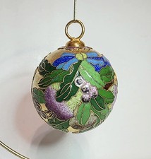 Vintage 1990's NYCO Cloisonne Christmas Ornament Purple Floral Enamel Ball 2.3