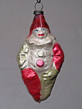 Antique Vintage Blown Glass Embossed DIAMOND CLOWN Christmas Ornament Germany picture