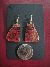 Shambala Cat Dangle Earrings by Laurel Burch Red and Gold Tone picture