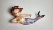 Vintage Lefton Ceramic Mermaid Wall Plaque Girl Brown/Red Hair MCM B-2281 Small picture