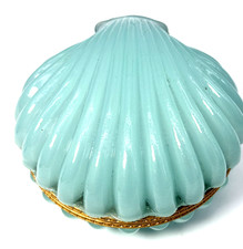 Antique 1880 Rare French Shell Form Opaline Sea Foam Bronze Mount Dresser Box picture