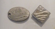( 2 ) Antique  MASONIC  ID Tags  Unused  Return To  Fob  Free Mason  Flag picture