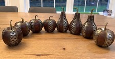 Vintage Mid Century Modern Wood Metal Fruit Lot Set 8 Apples Pears Marcak Style picture