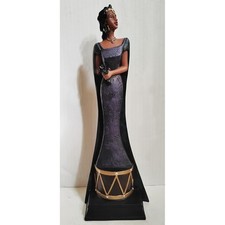 Vintage ACK Trading Co Afrocentric Figurine Woman Gown Drum Base Purple Gold picture