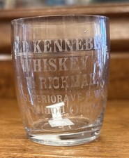 Antique OLD KENNEBEG Whiskey Shot Glass w/Etching 1900s Whiskey Advertising picture