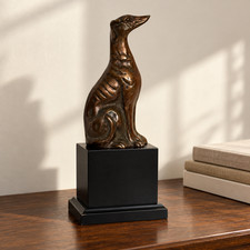 Italian Greyhound Whippet Figurine Statue Metal w Pedestal Base Book End 10.5