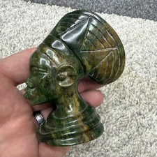Verdite woman head bust sculpture green (Chipped) USA Vintage picture