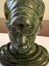 Vintage African Green Verdite Stone Hand Carved Male God Bust 5.5'' preowned picture