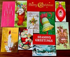 Lot of 11 Vintage MCM Holiday/Christmas Cards 1940s-1970s USED Mod Groovy picture