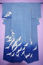 Plus size Geisha's Hikizuri Susohiki Silk Vintage Japanese Kimono US SHIP picture