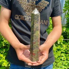 1.82LB Natural dragon's blood stone obelisk quartz crystal column restoration picture